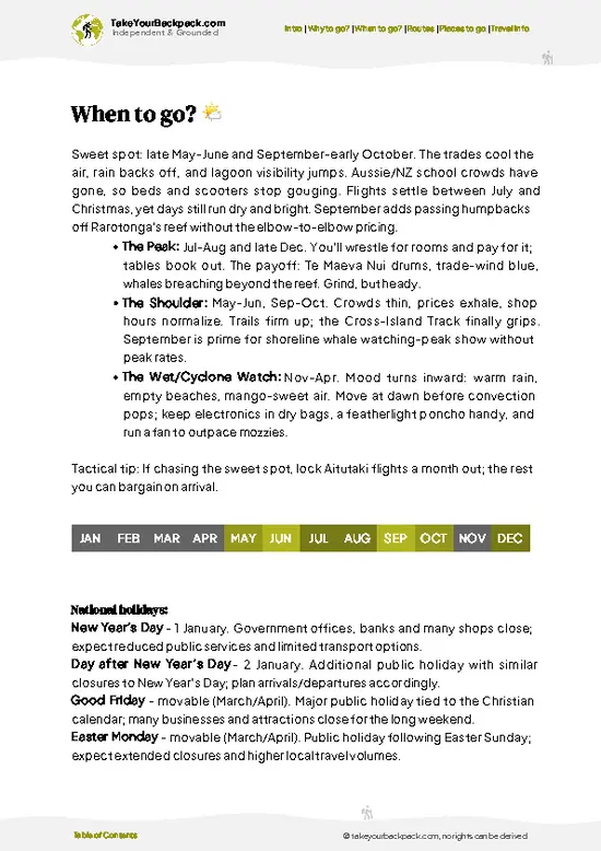 example page 3 from our offline Travel Guide for Cook Islands